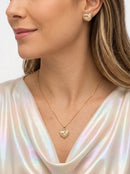 Conjunto Colar e Brinco Coração Banhado a Ouro 18K Texturizado