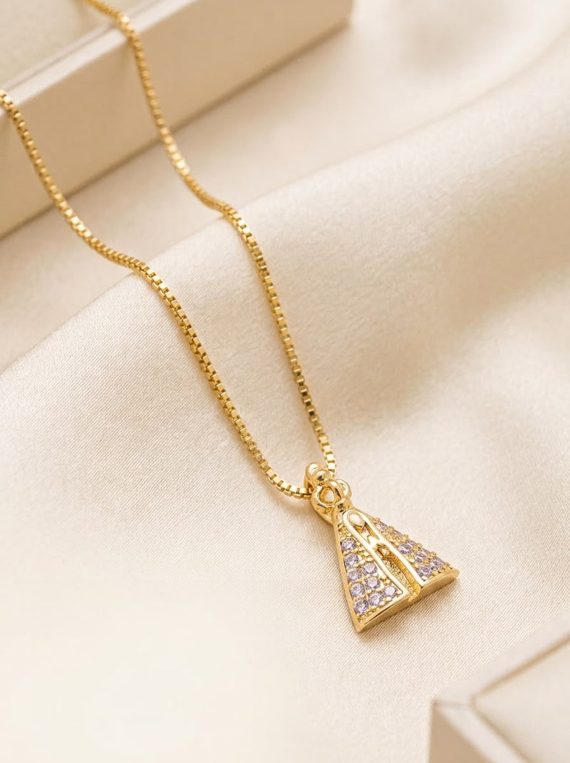 Colar Nossa Senhora com Zircônias Banhado a Ouro 18K