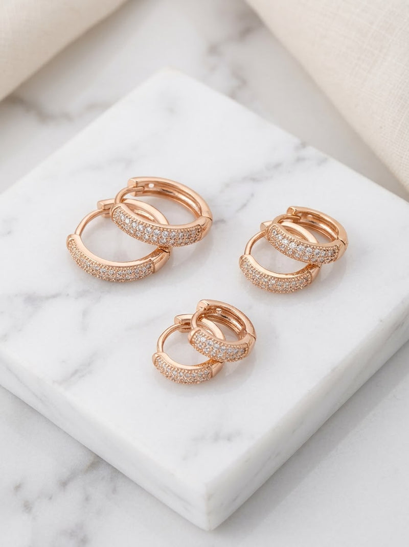Kit Trio de Argolas com Zircônias Cravejadas Banhadas a Ouro 18K