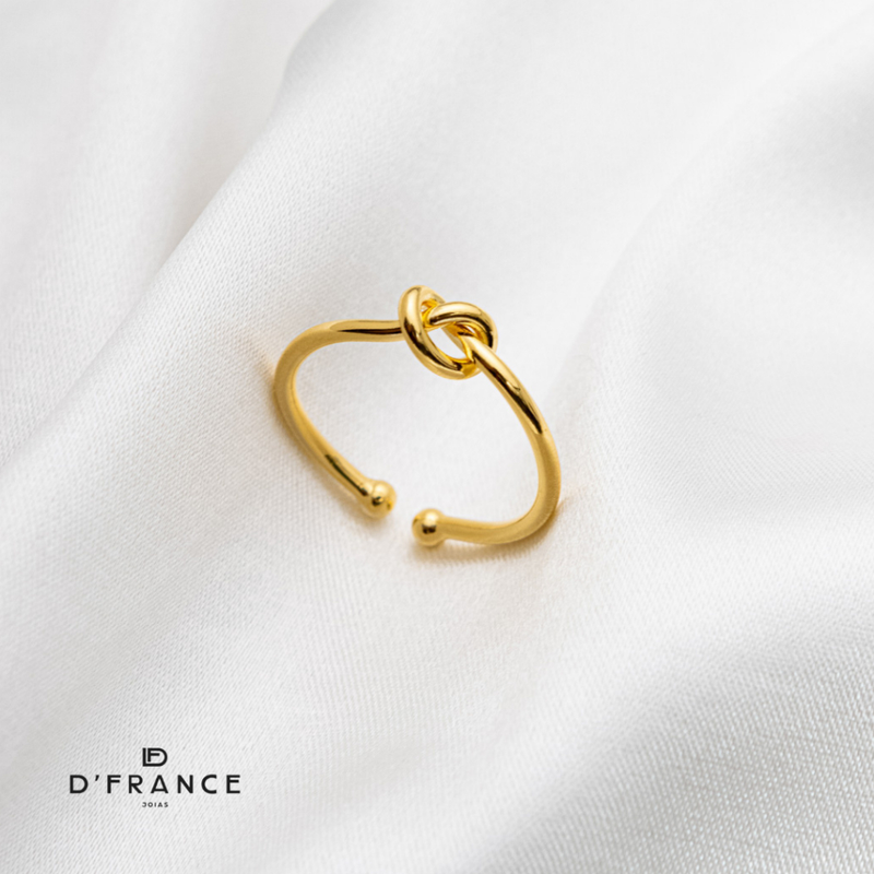 Anel Feminino Dourado Nózinho Ajustável Banhado a Ouro 18K - D France Semijóias