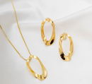Kit Colar e Brinco Oval Orgânico Dourado - Banhado a Ouro 18k Feminino
