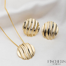 Conjunto Colar e Brinco Redondo Ondulado Orgânico Banhado Ouro 18K - Fischer Semijoias